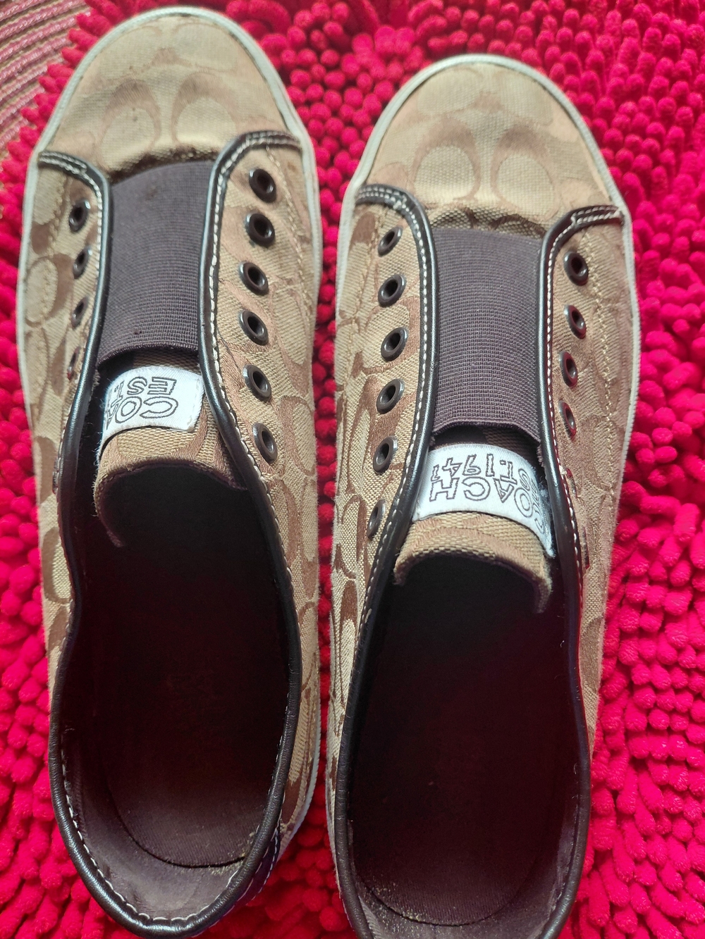 Coach Women's Slip-On Signature Canvas Sneakers in Tan - Picture 2 of 7